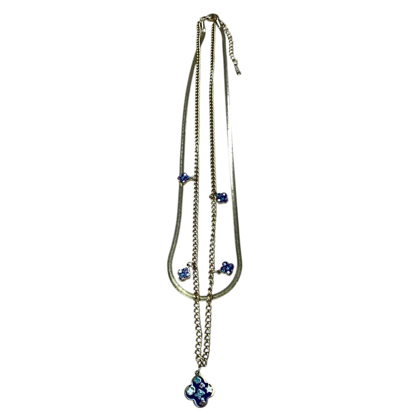 Layered Gold Chain Necklace with Blue Enamel Charm
