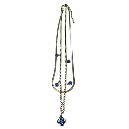 Layered Gold Chain Necklace with Blue Enamel Charm