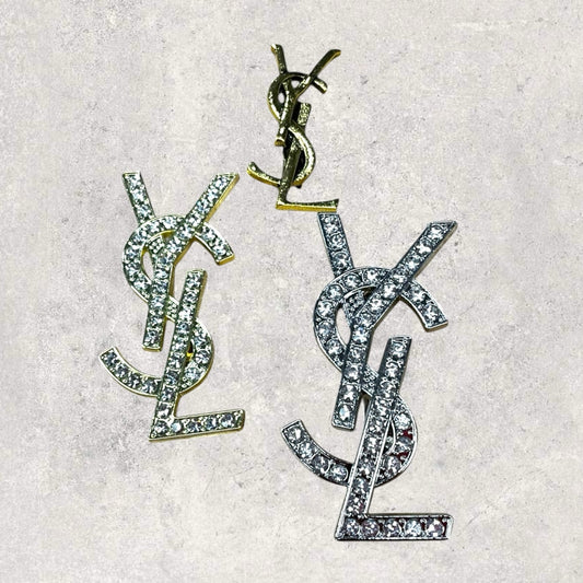 Crystal Monogram Style Brooch Pin – Gold or Silver Tone