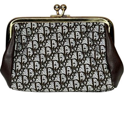 Christian Dior Red Canvas Leather Coin Purse Kiss Lock Wallet