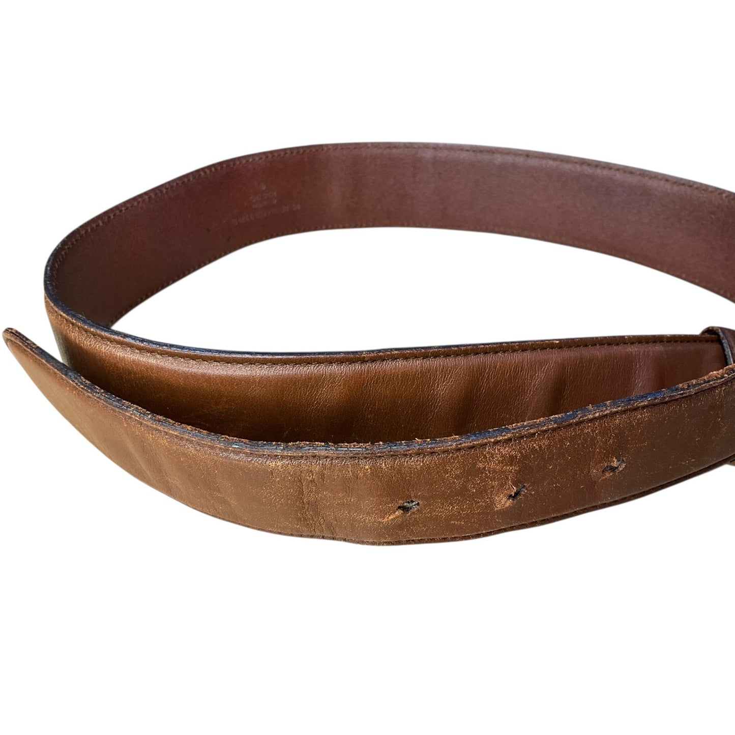 34. Gucci Brown Leather Gold Bamboo Belt