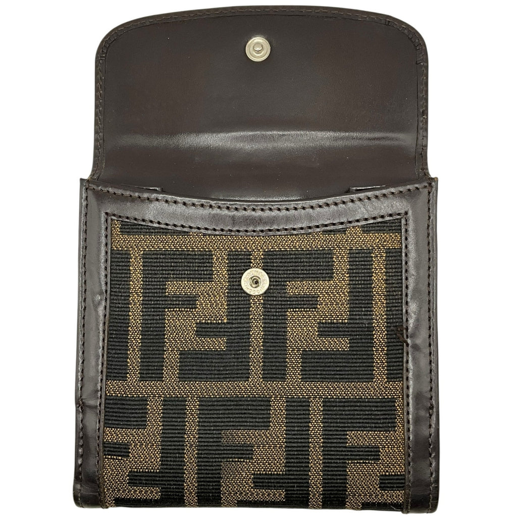 Authentic Fendi Zucca Compact Wallet – Brown Canvas & Leather