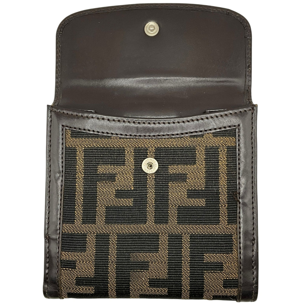 Authentic Fendi Zucca Compact Wallet – Brown Canvas & Leather