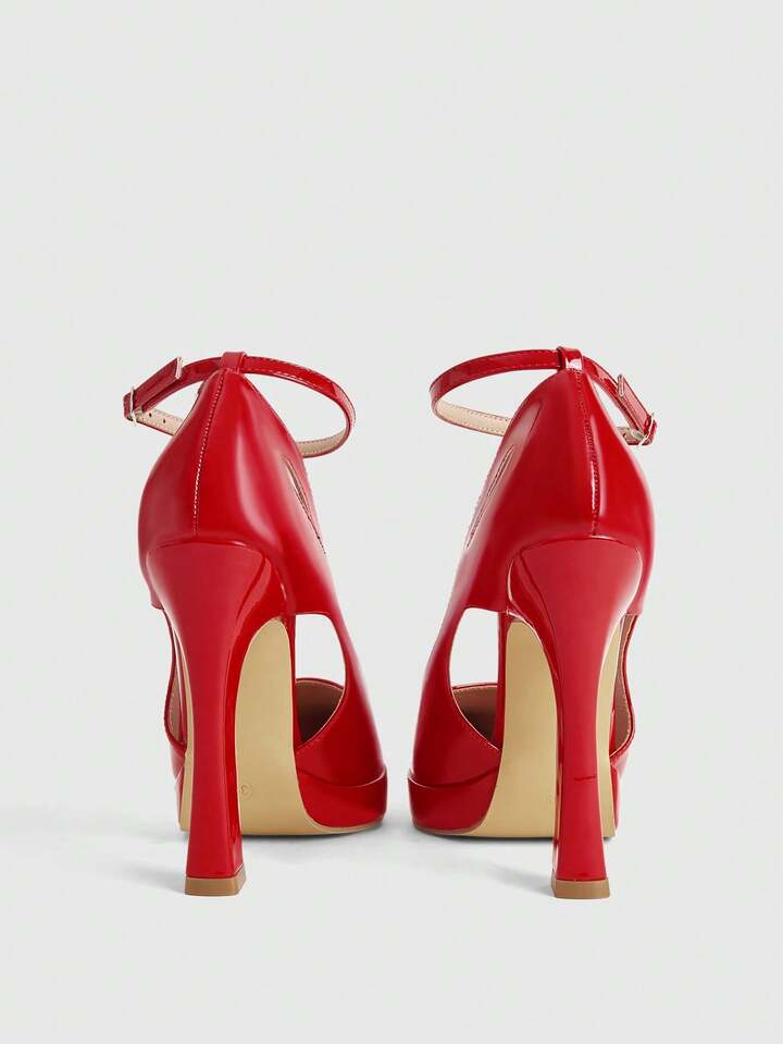 Women’s Red Pointed-Toe High Heels with Ankle Strap