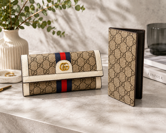 Fashion Stripe Wallet & Checkbook Holder Set – Beige