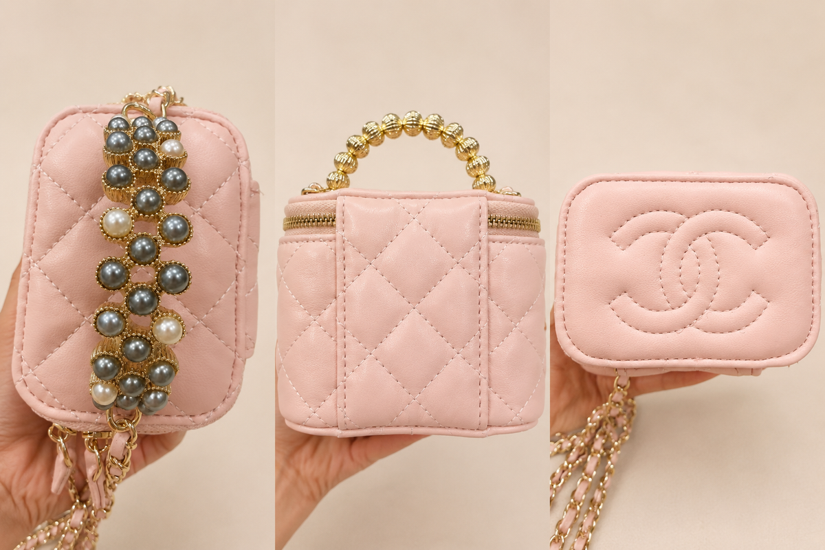 Chanel GWP Mini Vanity Bag with Pearl Handle – Quilted Crossbody (4 Colors)