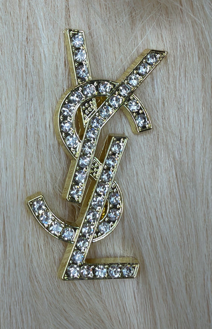 Crystal Monogram Style Brooch Pin – Gold or Silver Tone