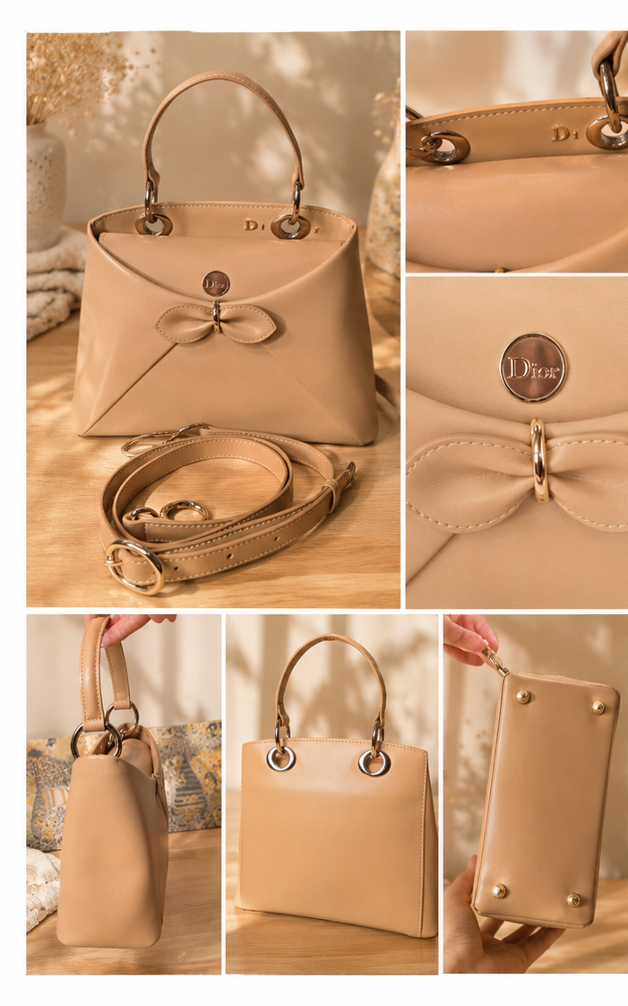 Premium Leather Bow Top Handle Bag | Elegant Designer-Inspired Satchel