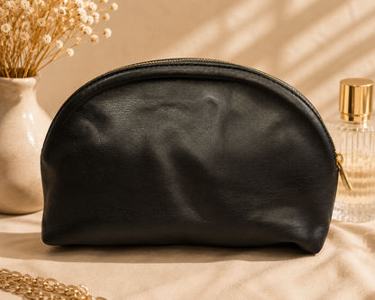 CHANEL BEAUTÉ Black Cosmetic Bag – Soft Faux Leather GWP Makeup Pouch | Gift With Purchase