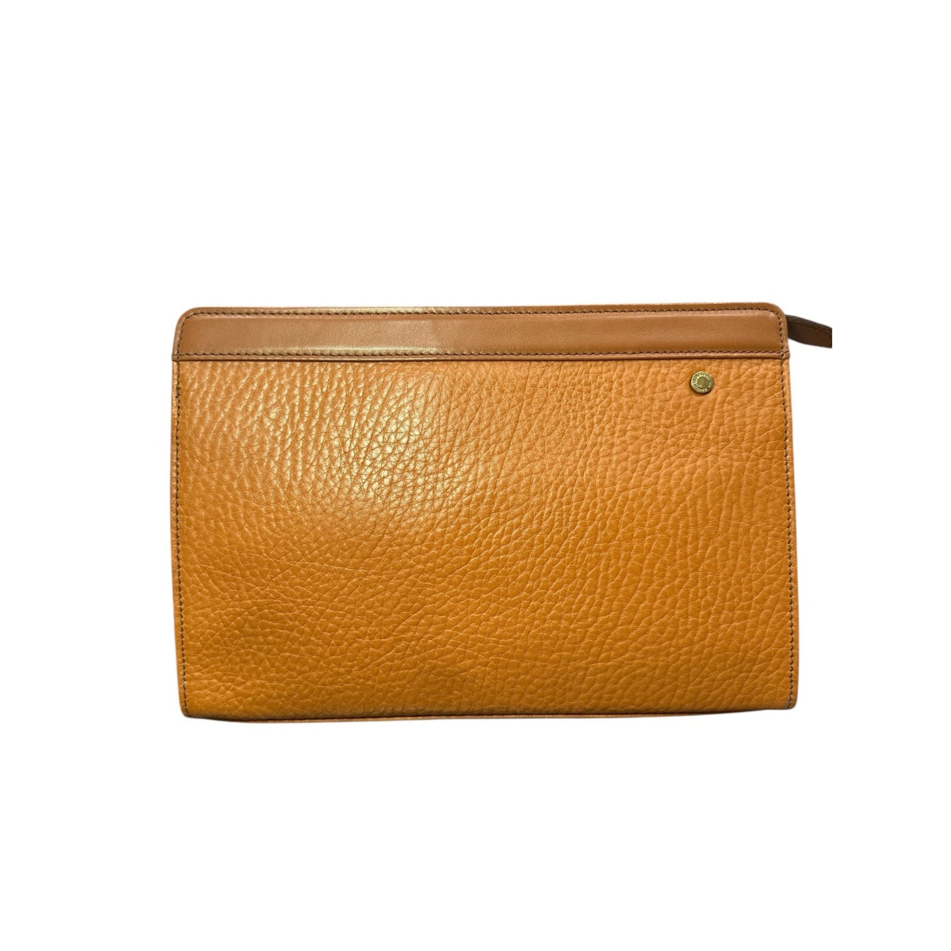 Brown leather clutch bag on a white background