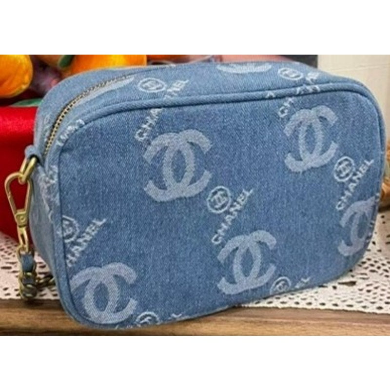 Chanel GWP Denim Cosmetic Bag – CC Monogram Travel Pouch (Blue or Black)