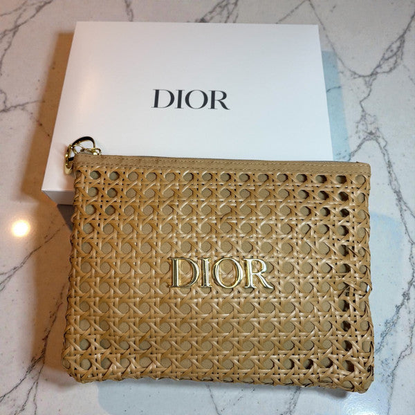PREORDER DEPOSIT ONLY - Dior GWP Wicker Cosmetic Pouch – Summer Raffia Style Zip Bag