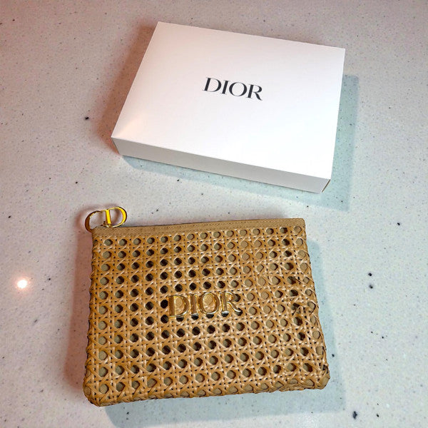 PREORDER DEPOSIT ONLY - Dior GWP Wicker Cosmetic Pouch – Summer Raffia Style Zip Bag