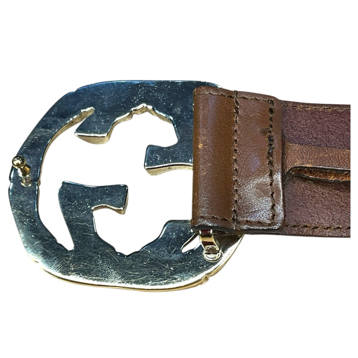 34. Gucci Brown Leather Gold Bamboo Belt