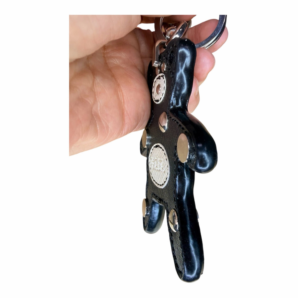 Authentic Prada Saffiano Leather Teddy Bear Bag Charm / Key Ring – Black & White