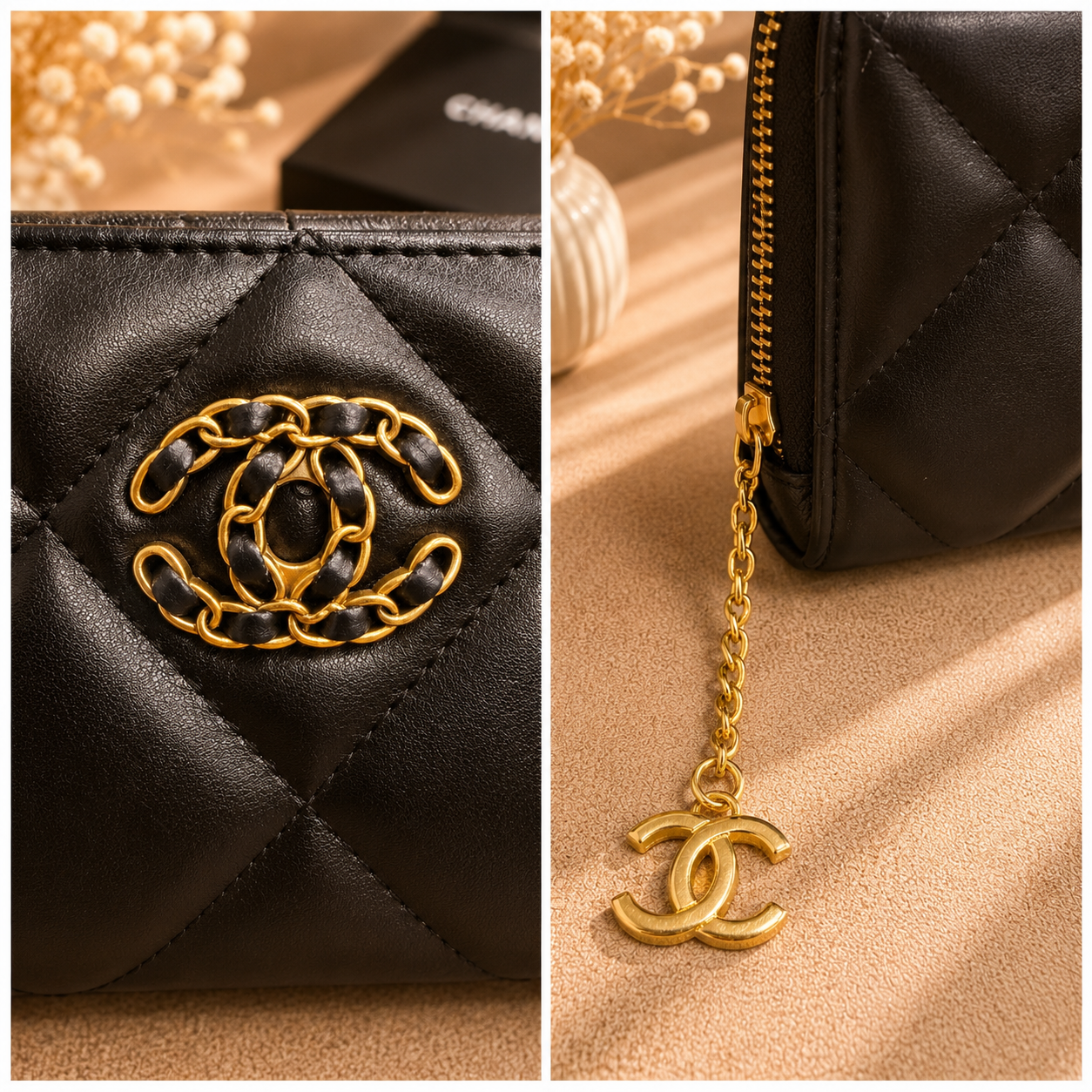 Fashion Luxury-Inspired Quilted Compact Zip Wallet with Gift Box