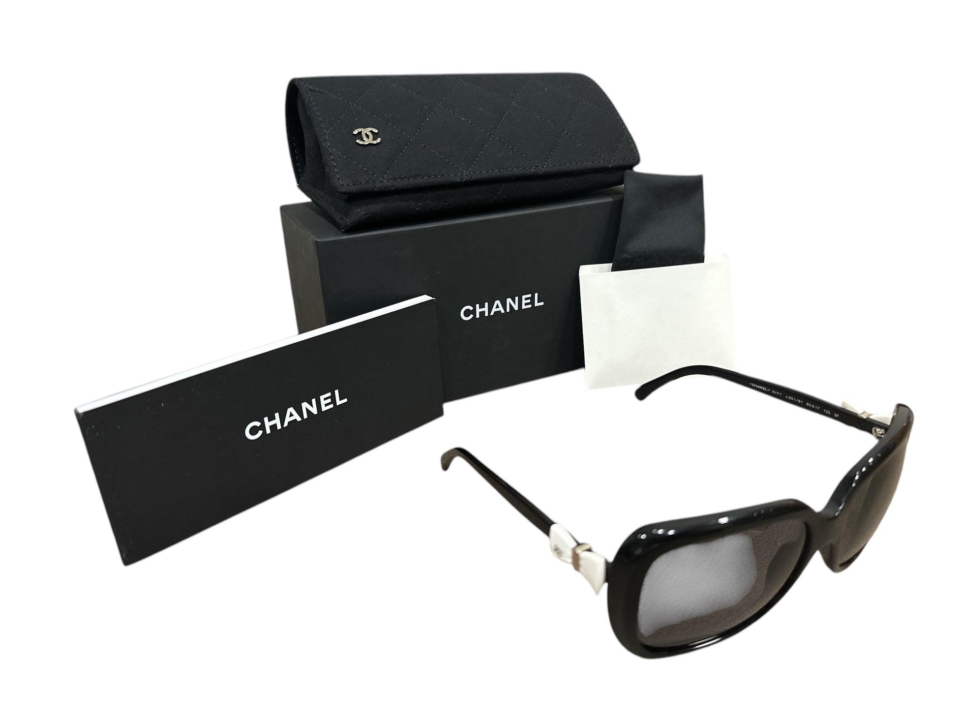 Chanel CC White Bows on Side Sunglasses - Clairely Amazing