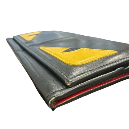 Fendi Black Leather Monster Eyes Long Wallet