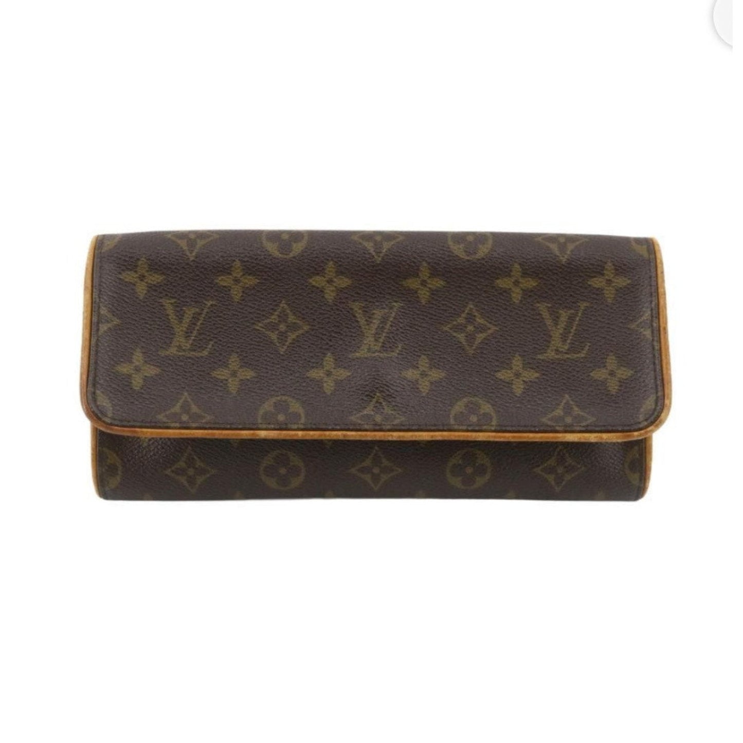 Brown monogram patterned wallet on a white background