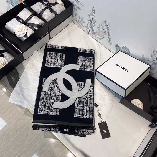 Woven Statement Scarf – Black & Ivory Graphic Design