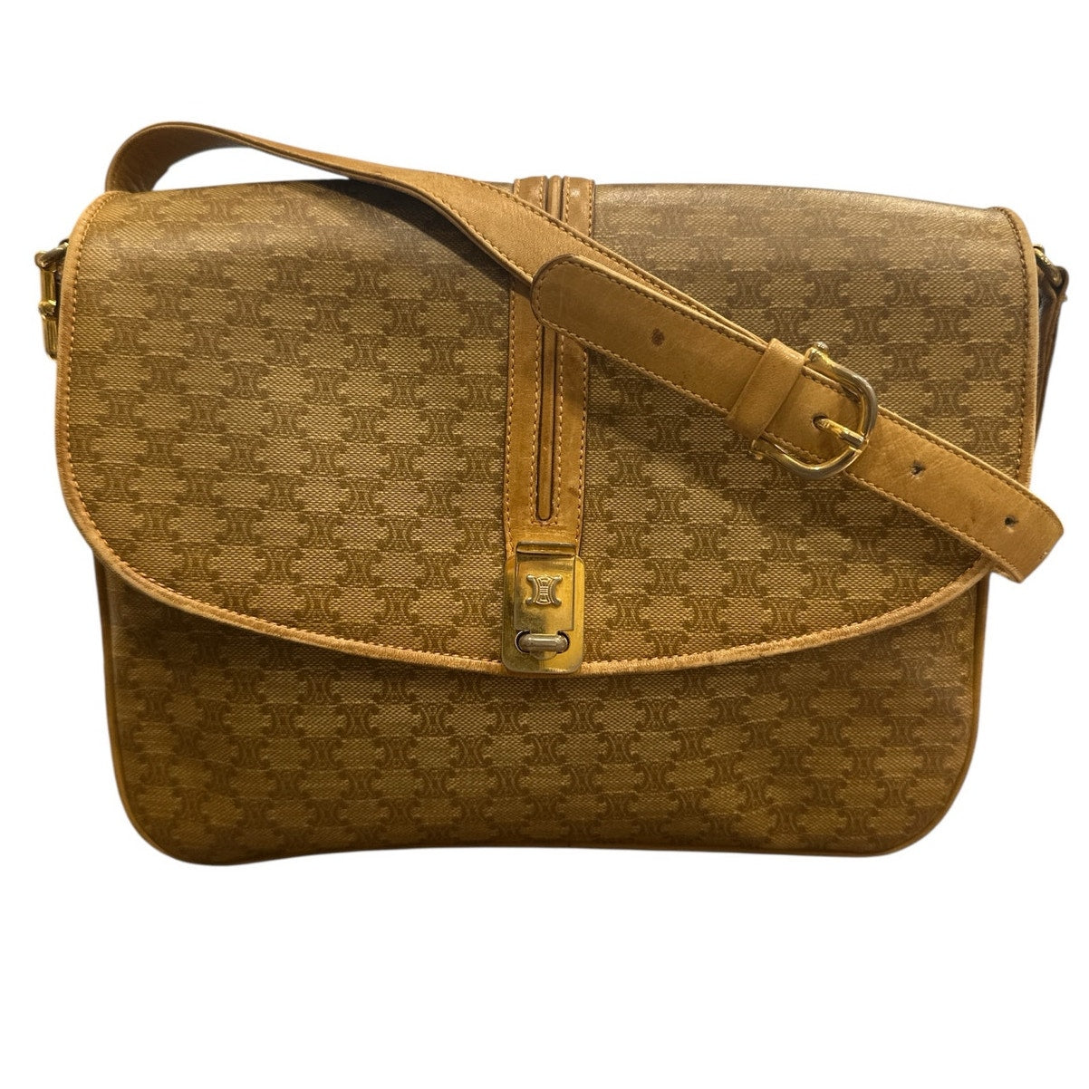 Celine Brown Macadam PVC Gold Shoulder Bag