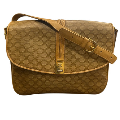 Celine Brown Macadam PVC Gold Shoulder Bag