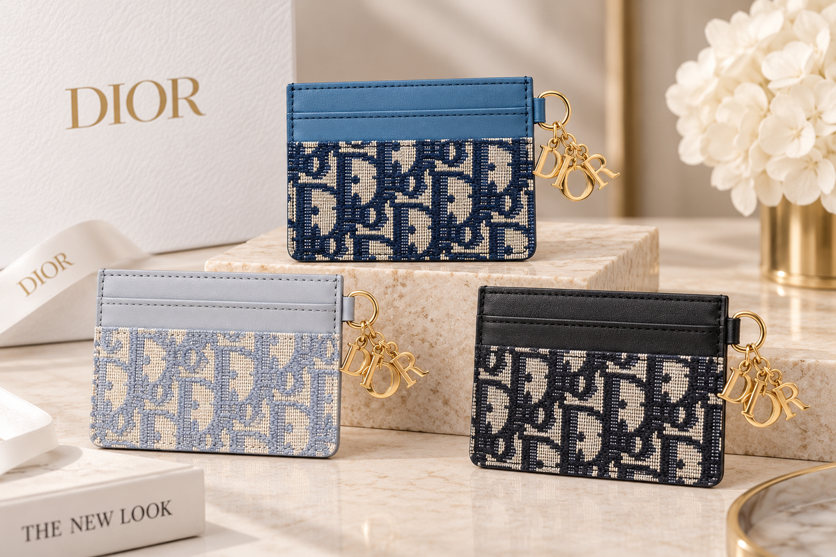 ⭐Fashion Woven Monogram Card Holder with Gold Letter Charms