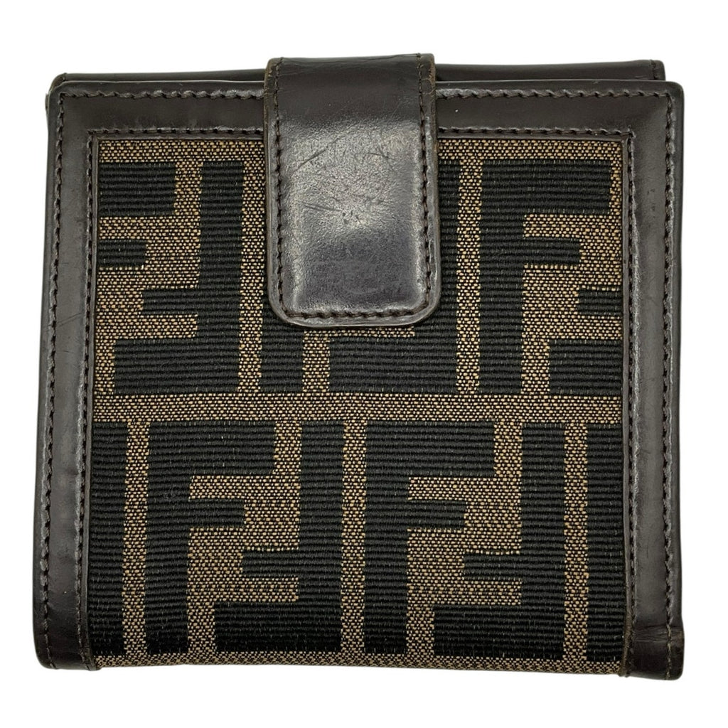 Authentic Fendi Zucca Compact Wallet – Brown Canvas & Leather