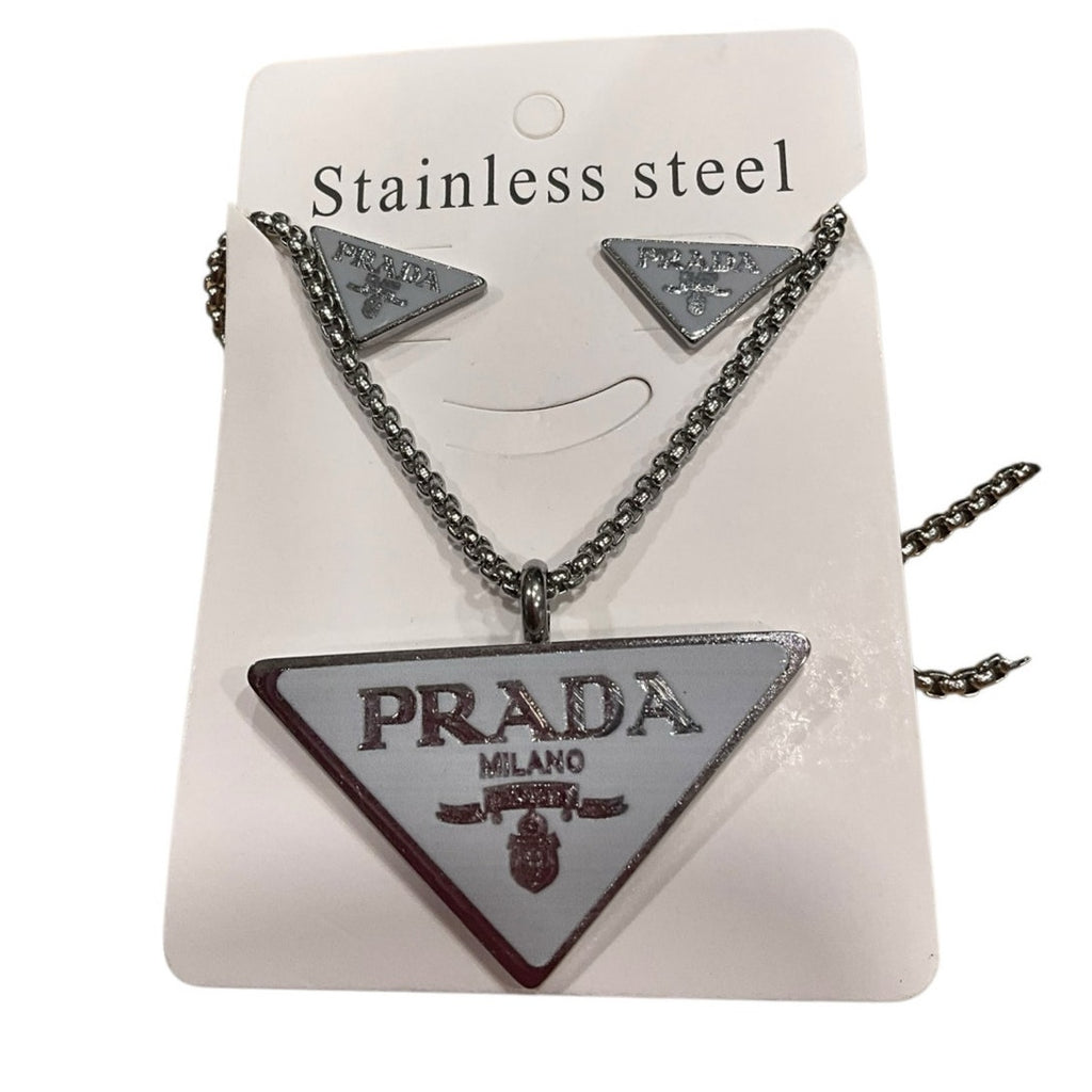 Triangle Logo Pendant Necklace & Stud Earrings Set