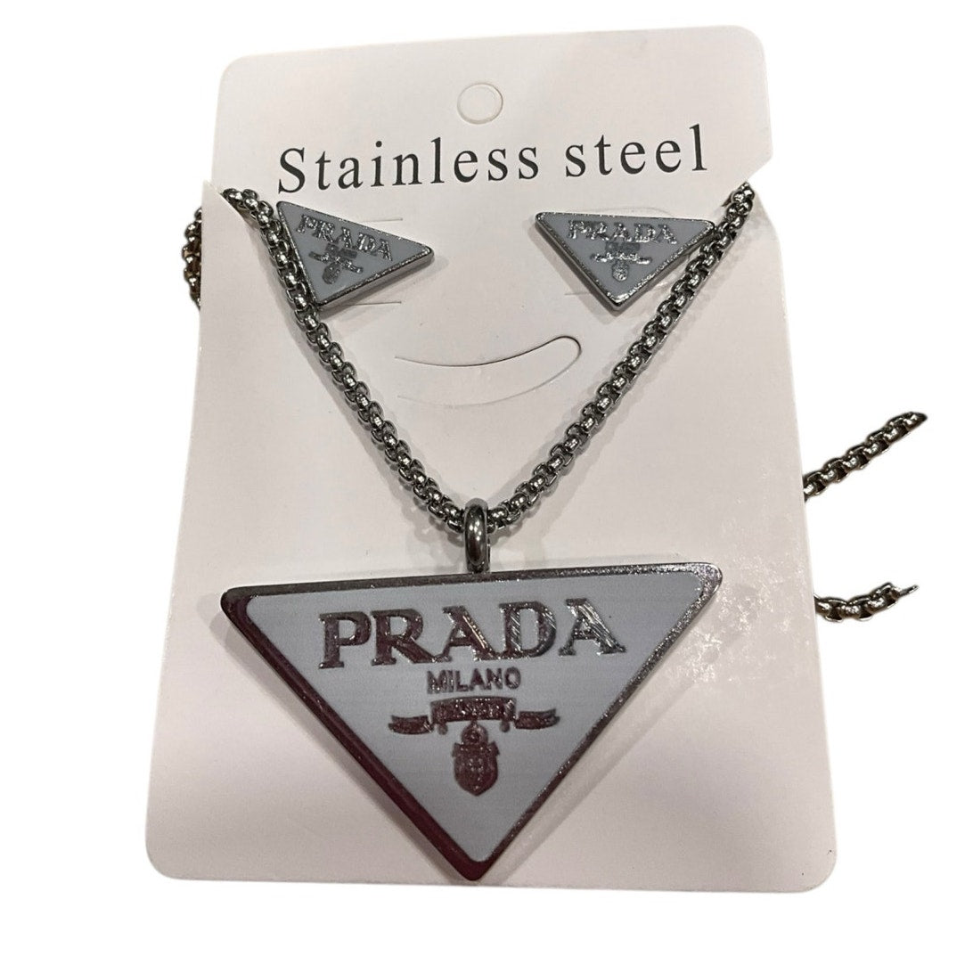 Triangle Logo Pendant Necklace & Stud Earrings Set
