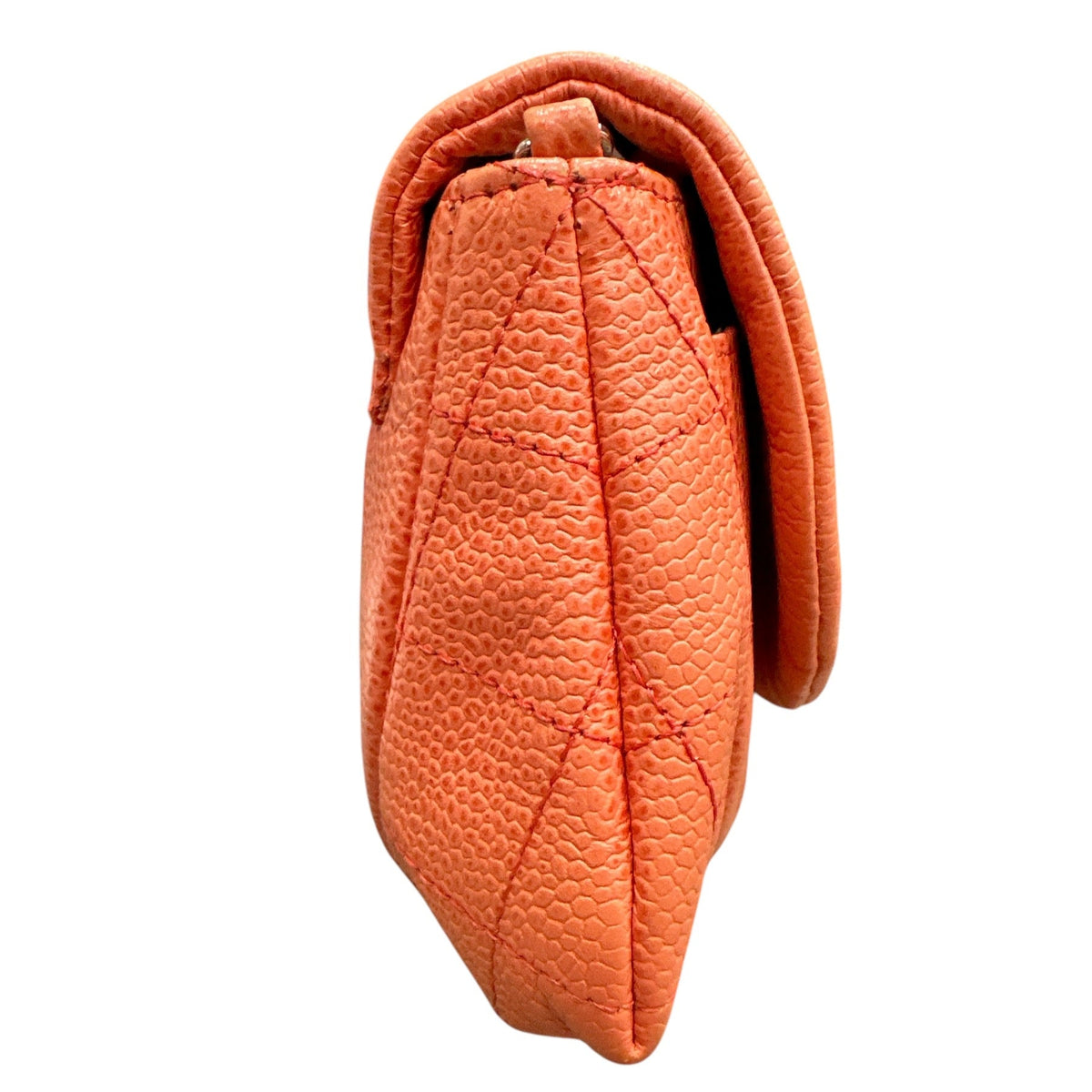 Chanel CORAL Caviar Leather Half Moon Wallet On Chain - Clairely Amazing