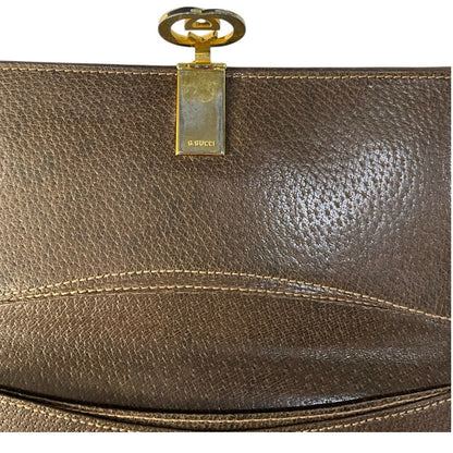 GUCCI Brown Pigskin Leather Checkbook Cover, "G" Red Enamel Clip