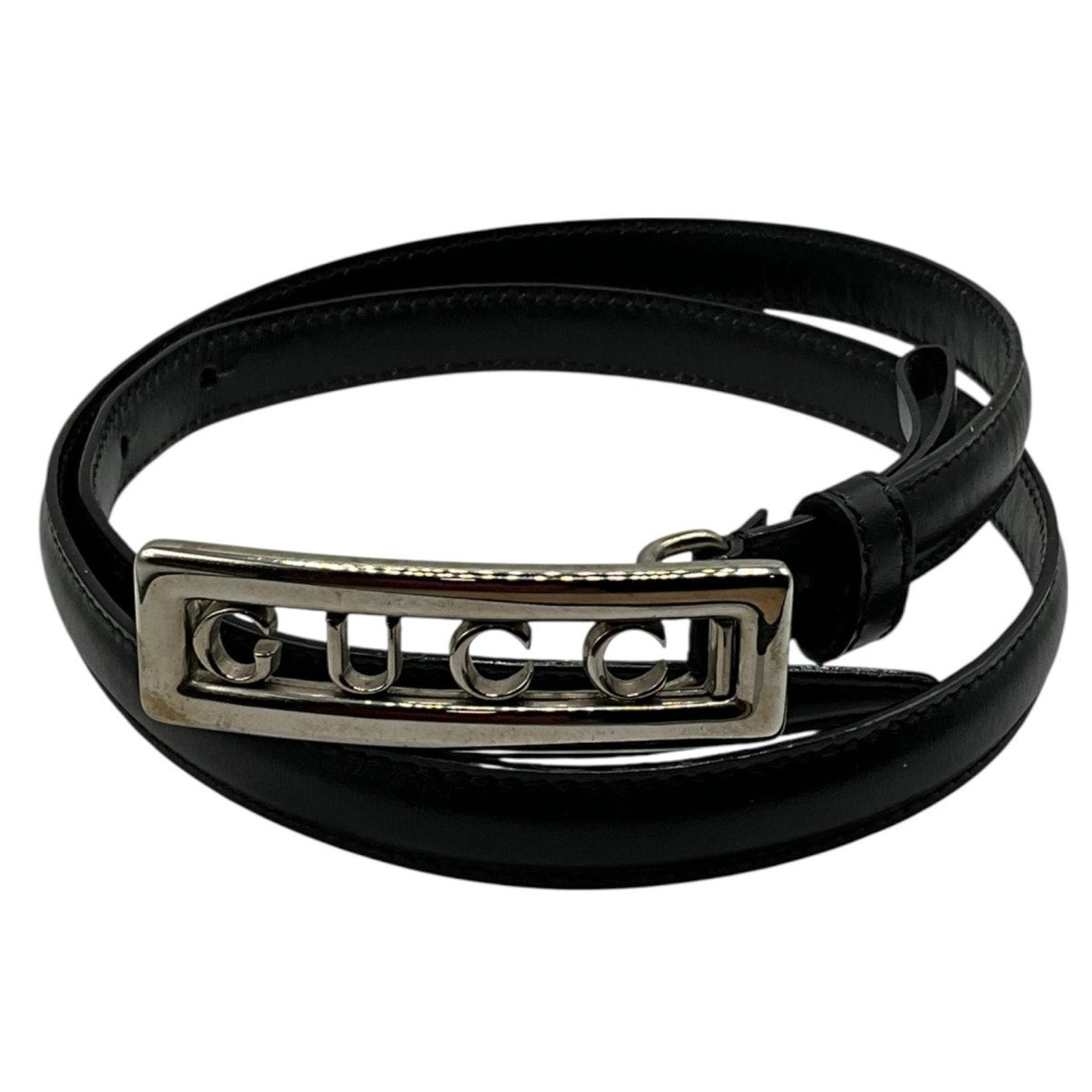 Gucci Black Leather Silver Belt