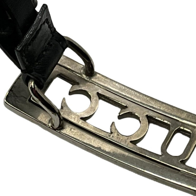 Gucci Black Leather Silver Belt