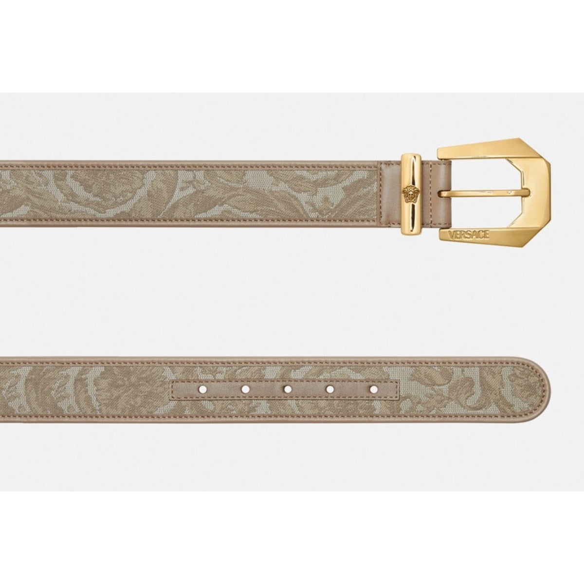 Versace Medusa Heritage Barocco Jacquard Logo Buckle Leather Belt