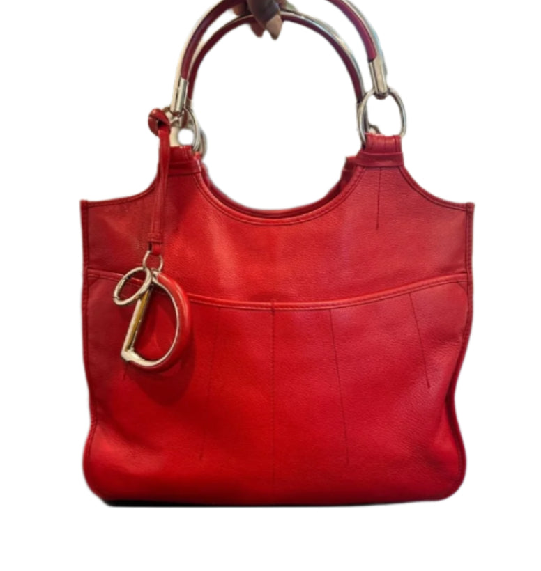 Christian Dior Red Leather Tote - Clairely Amazing