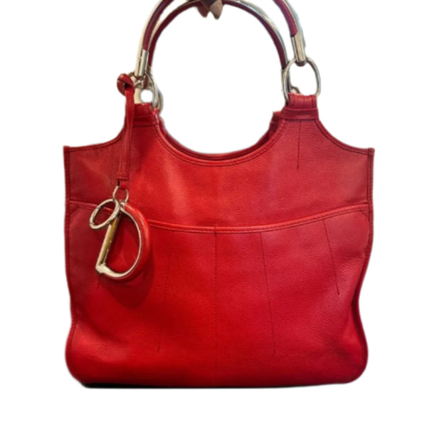 Christian Dior Red Leather Tote - Clairely Amazing