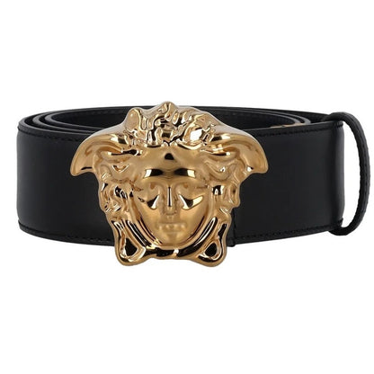 143. Versace Gold Medusa Head Black Belt