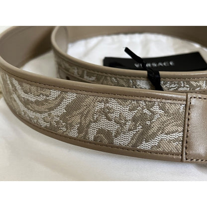Versace Medusa Heritage Barocco Jacquard Logo Buckle Leather Belt