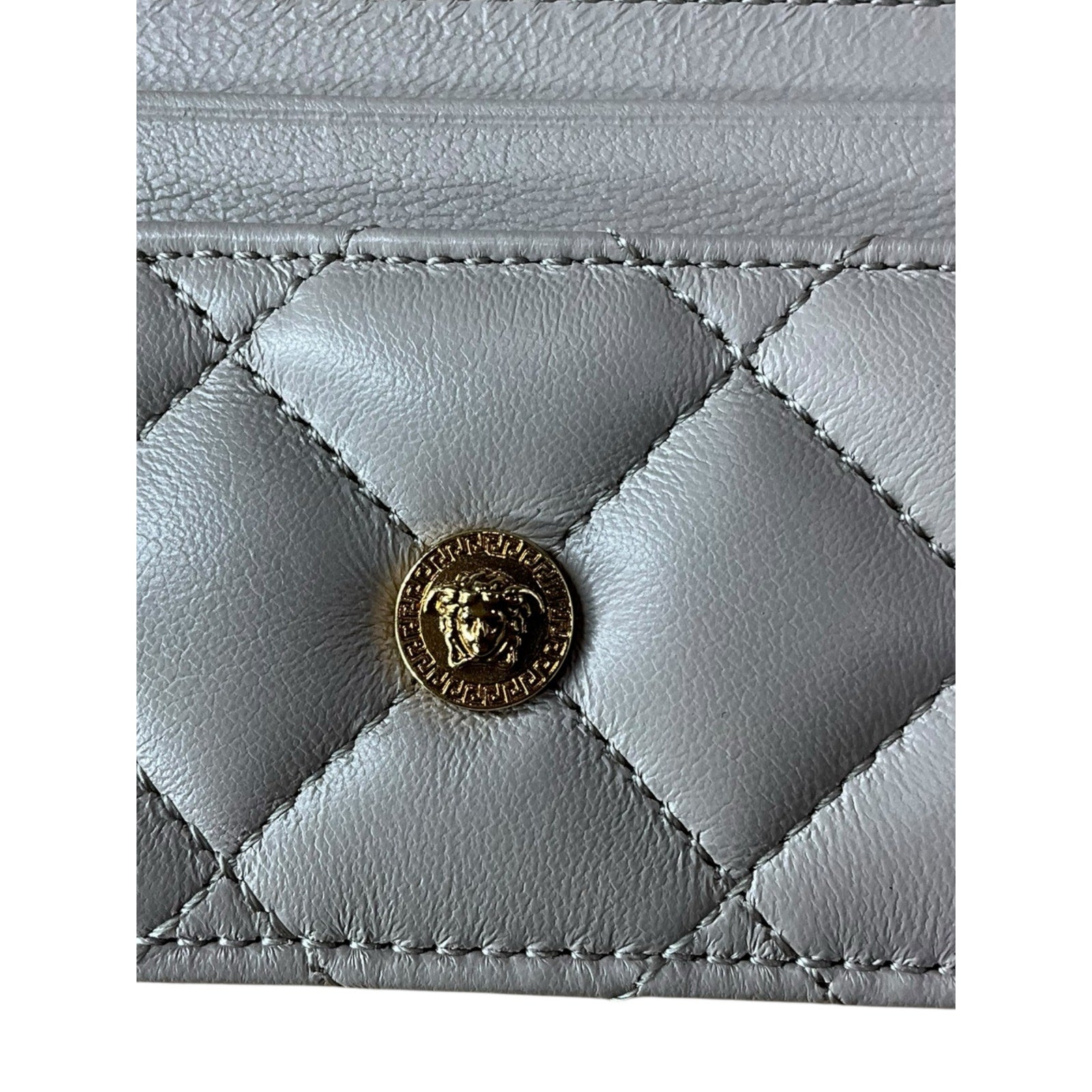Authentic Versace Champagne Quilted Lamb Leather Card Holder
