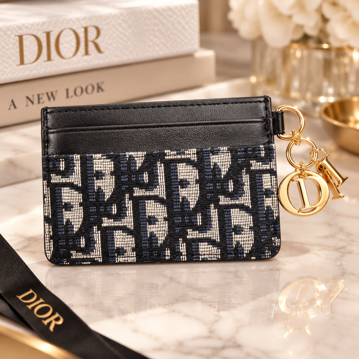 ⭐Fashion Woven Monogram Card Holder with Gold Letter Charms
