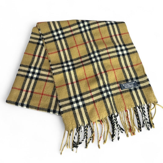 BURBERRY 100% Lambswool TAN Check Scarf – Classic Nova Pattern