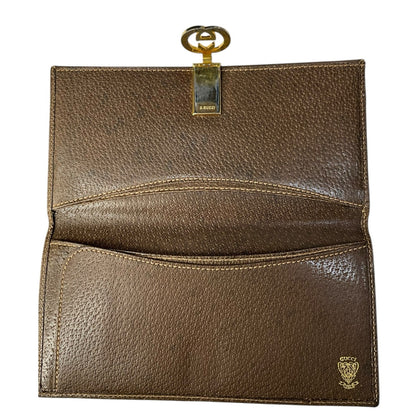 GUCCI Brown Pigskin Leather Checkbook Cover, "G" Red Enamel Clip