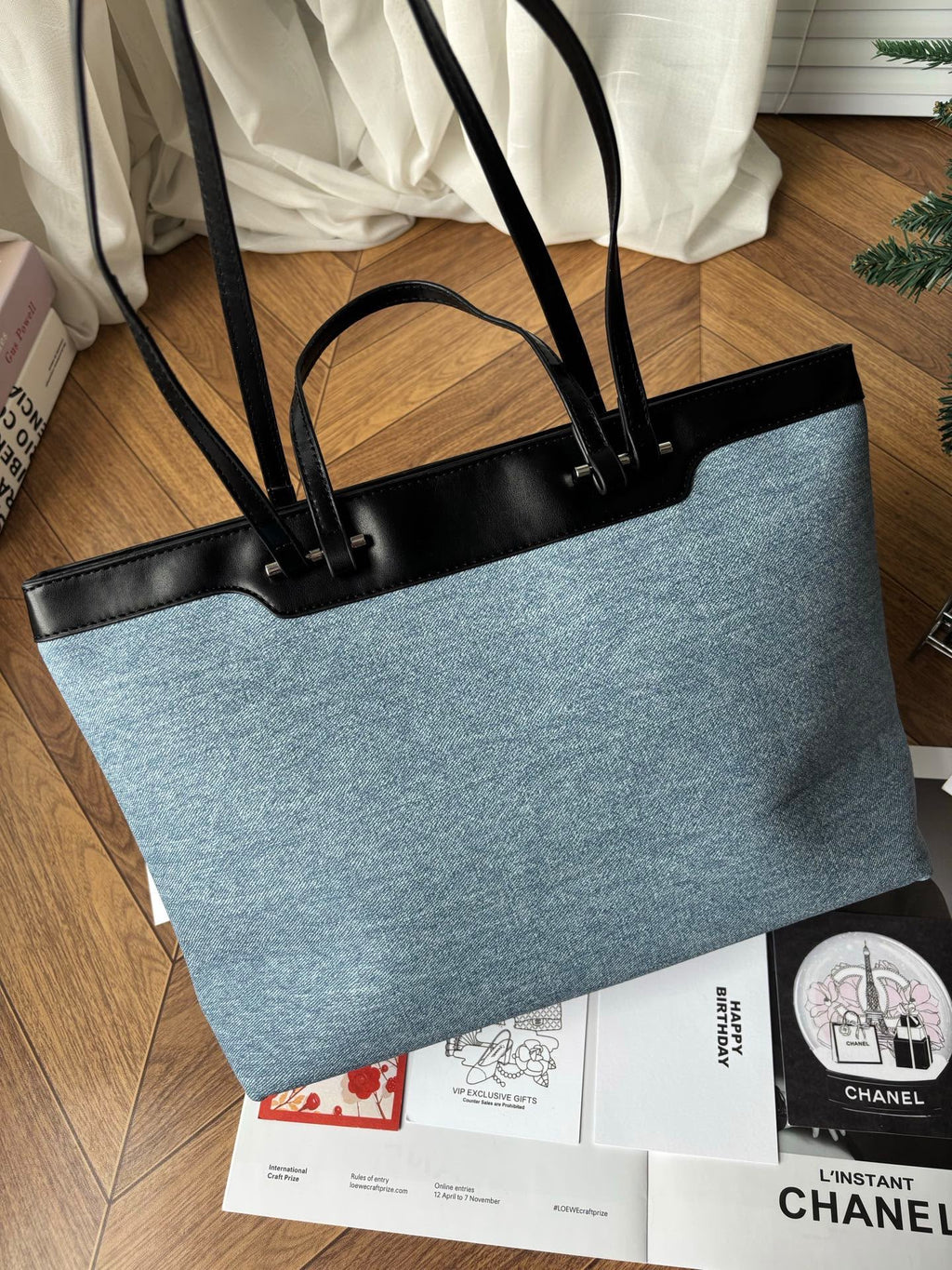 Chanel GWP Denim Tote Bag – Blue Denim with Black Leather Trim
