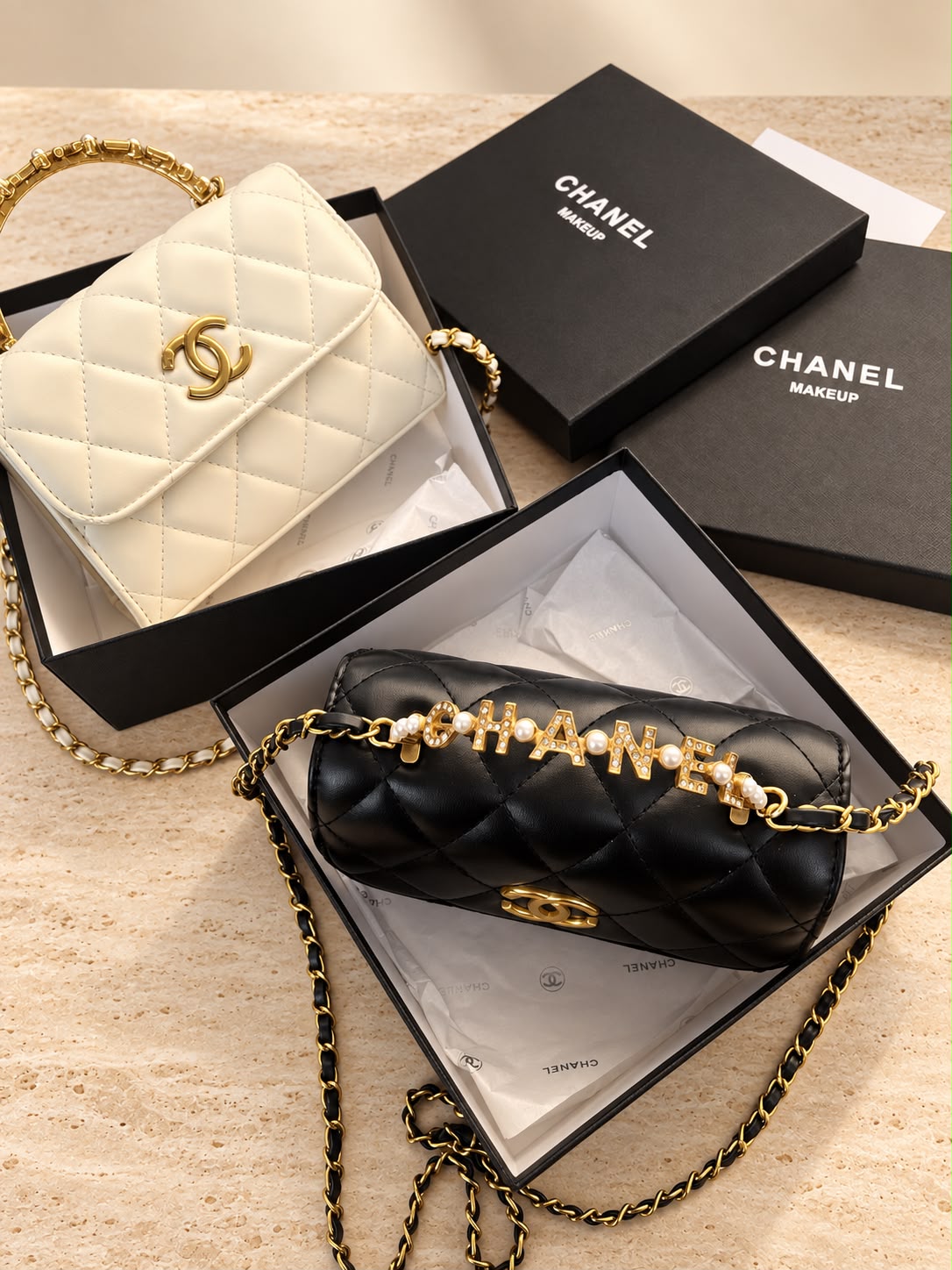 CHANEL Beauty GWP Pearl Handle Quilted Mini Bag – Black or Off White