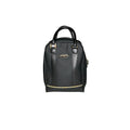 Black backpack with gold accents on a white background