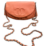 Chanel CORAL Caviar Leather Half Moon Wallet On Chain - Clairely Amazing