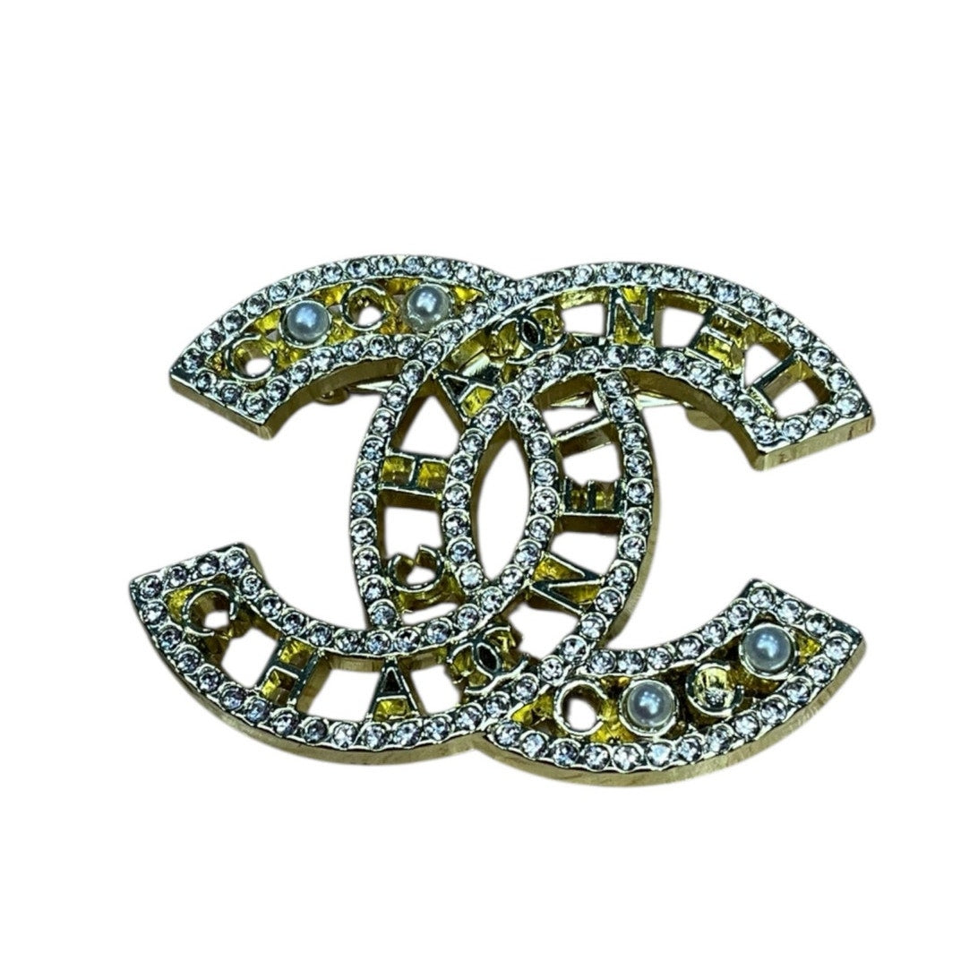 Crystal Double C Style Brooch Pin – Various Designs & Finishes