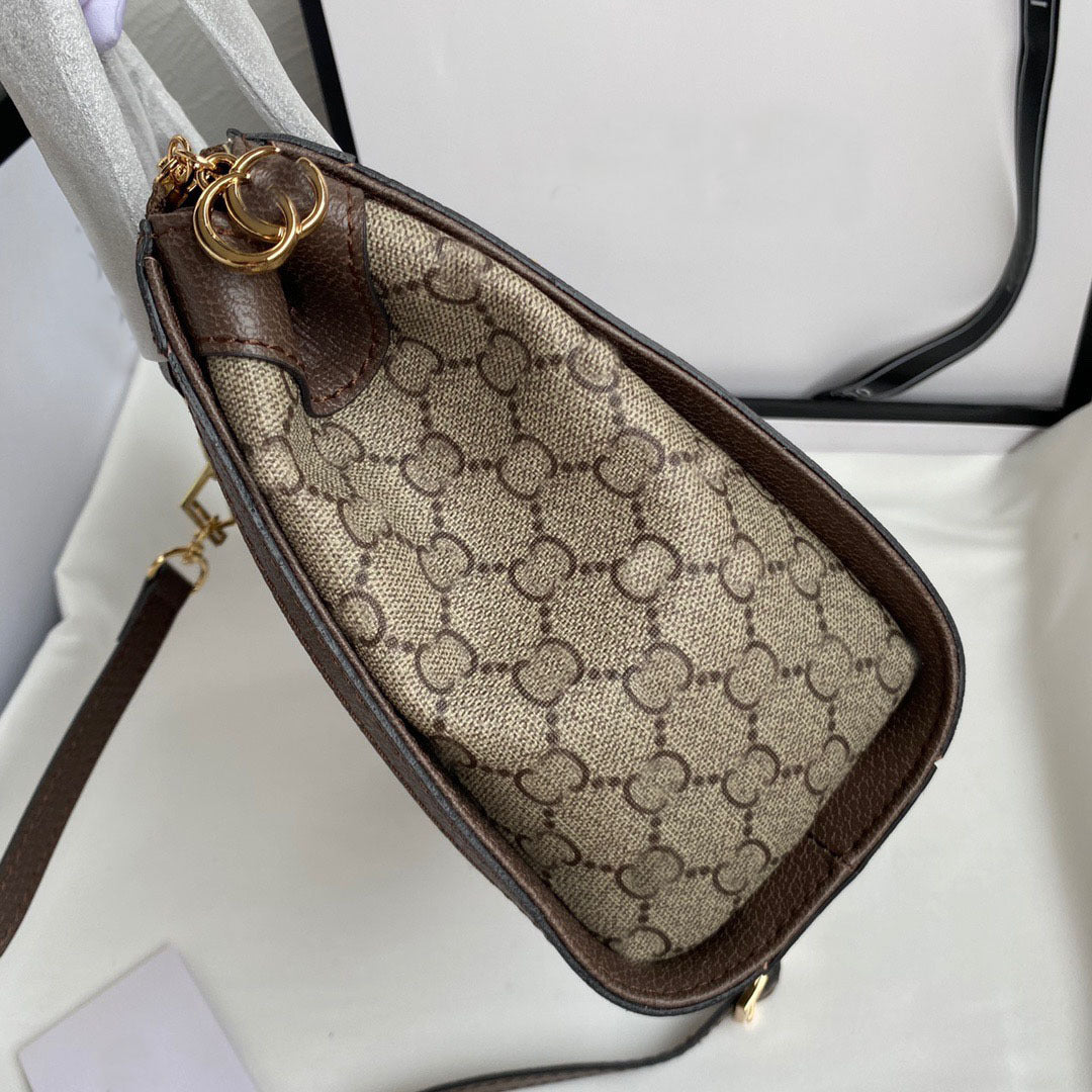 Fashion-Inspired Top Handle Crossbody Satchel – Brown Monogram Style