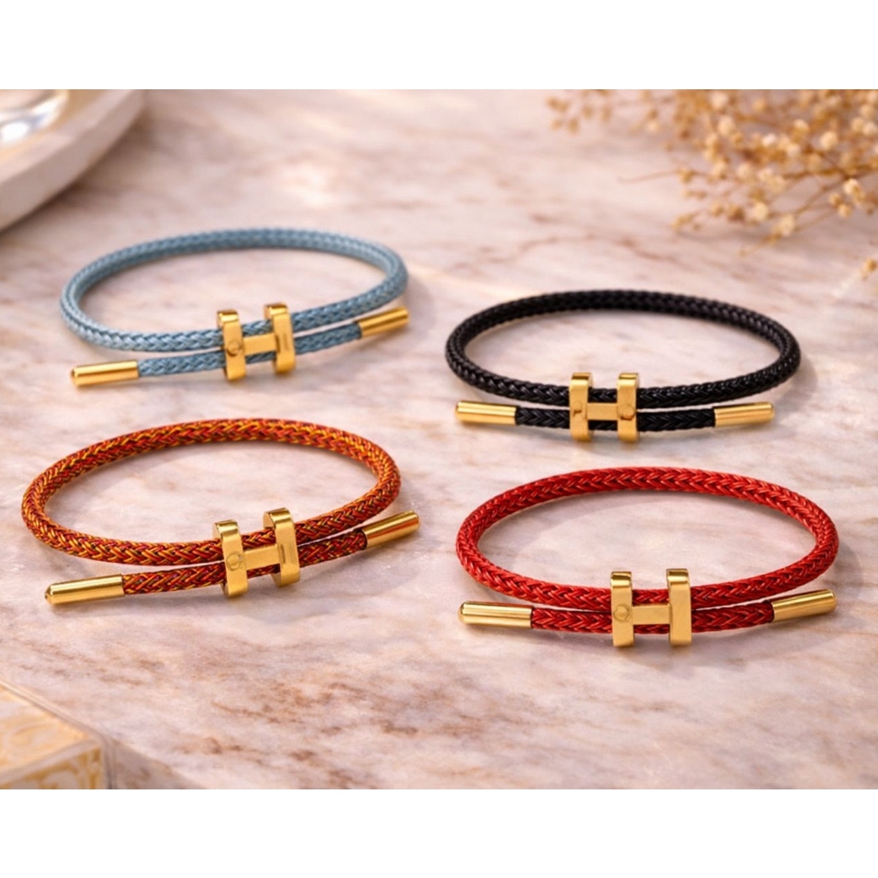 H Buckle Rope Bracelet – Adjustable Gold Tone Clasp Minimal Bracelet